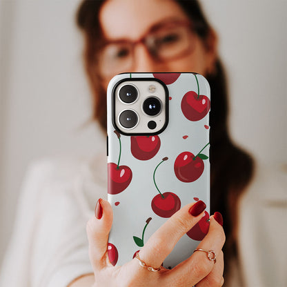 Double-Layer Semi-Handprinted Tough Matte Cherries iPhone Case