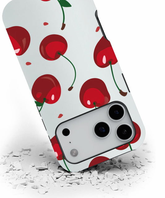 Double-Layer Semi-Handprinted Tough Matte Cherries iPhone Case