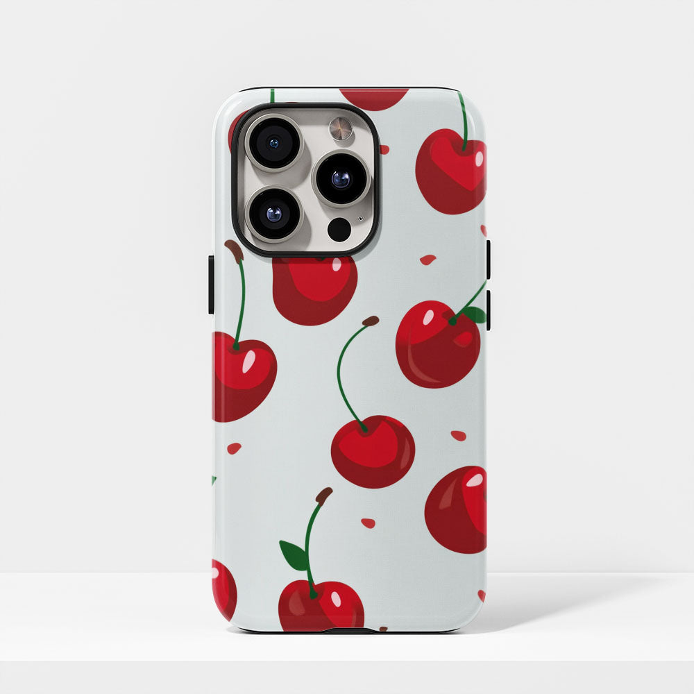 Double-Layer Semi-Handprinted Tough Matte Cherries iPhone Case