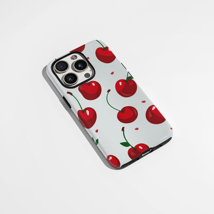 Double-Layer Semi-Handprinted Tough Matte Cherries iPhone Case