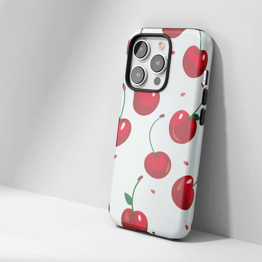 Double-Layer Semi-Handprinted Tough Matte Cherries iPhone Case