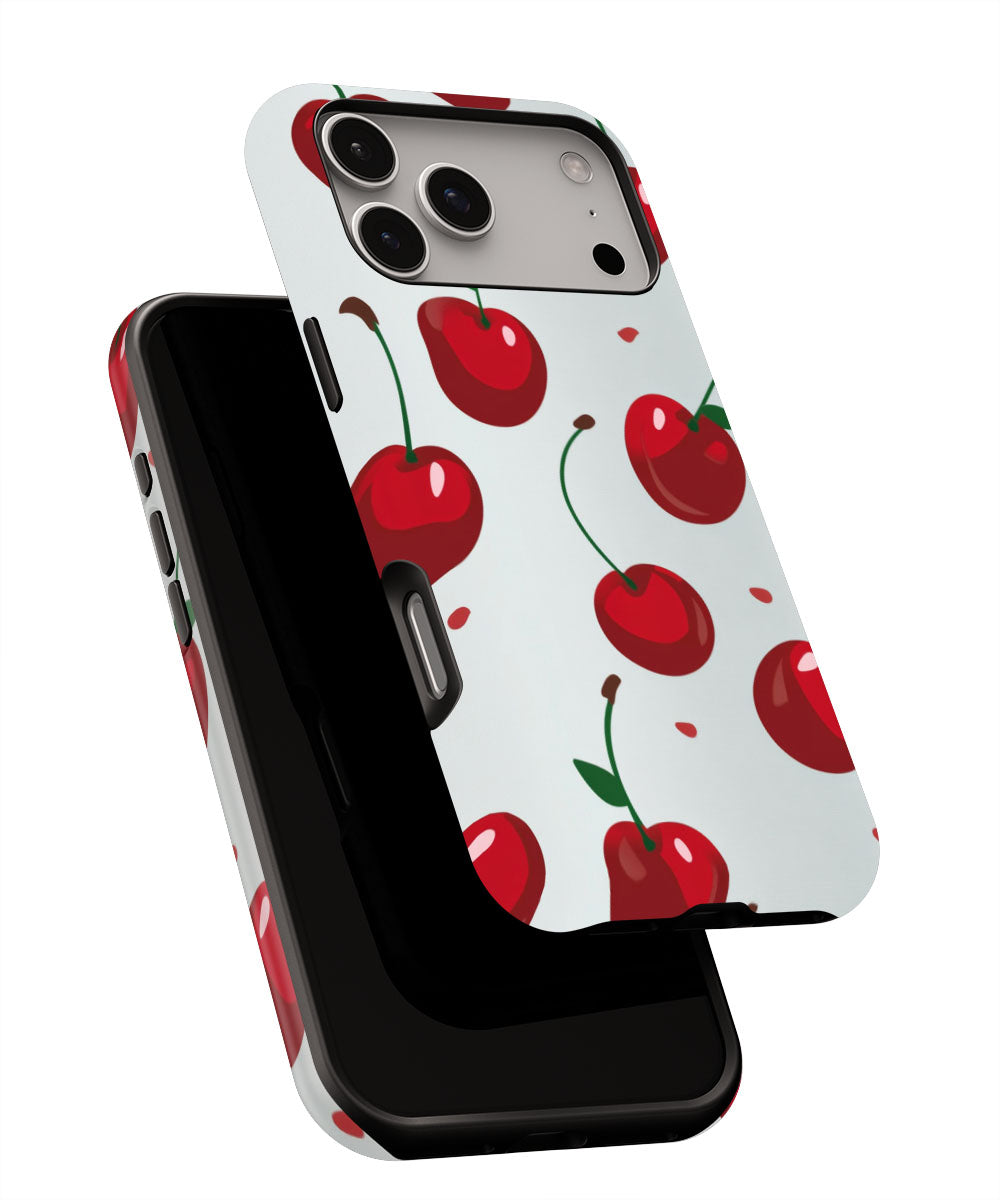 Double-Layer Semi-Handprinted Tough Matte Cherries iPhone Case