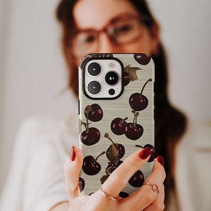 Double-Layer Semi-Handprinted Tough Matte Cherries iPhone Case