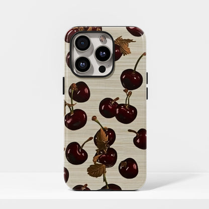 Double-Layer Semi-Handprinted Tough Matte Cherries iPhone Case