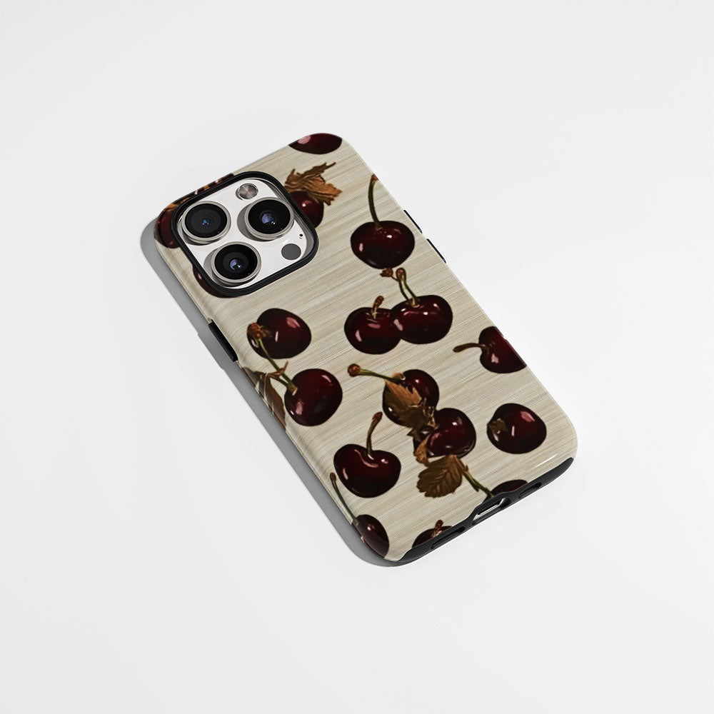 Double-Layer Semi-Handprinted Tough Matte Cherries iPhone Case