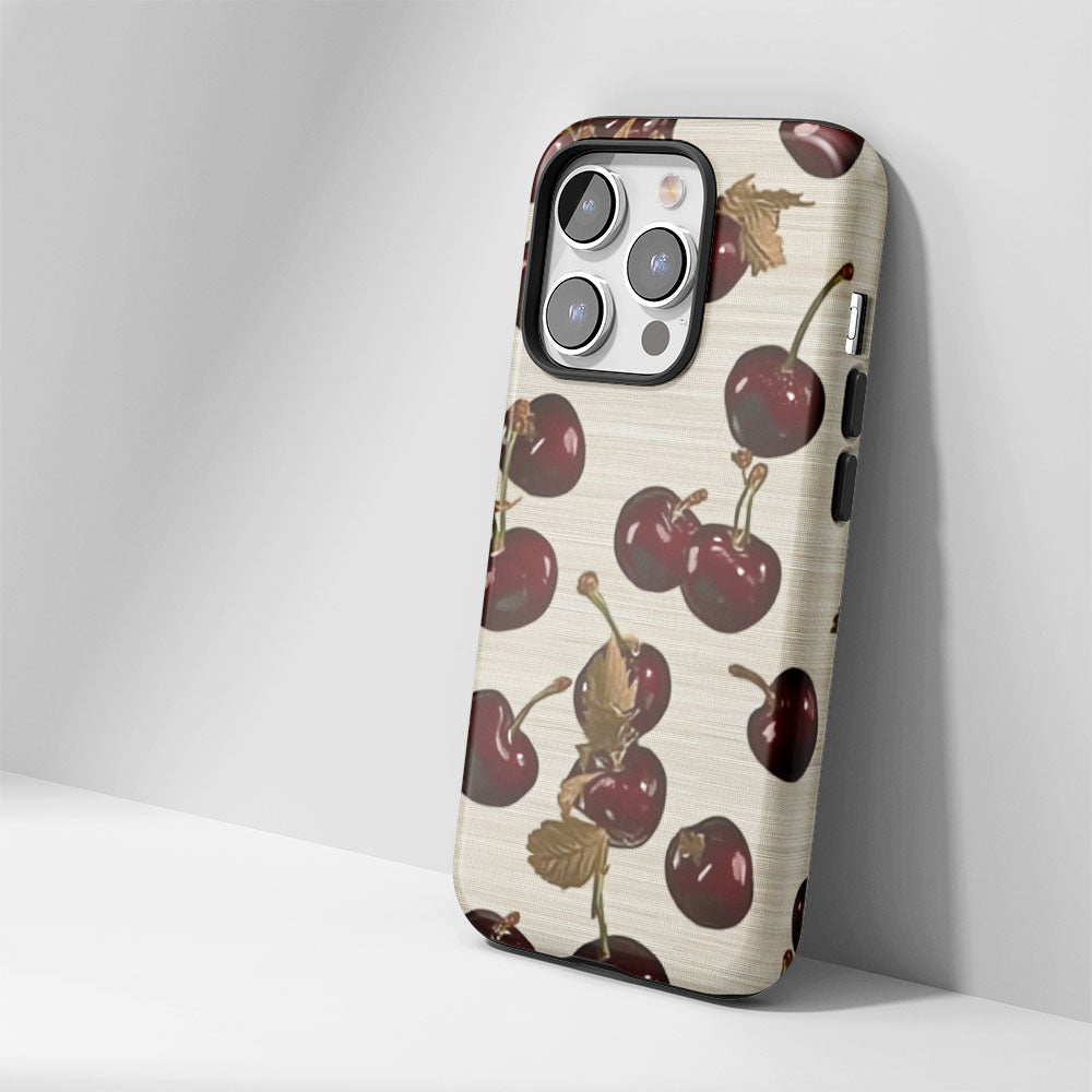 Double-Layer Semi-Handprinted Tough Matte Cherries iPhone Case