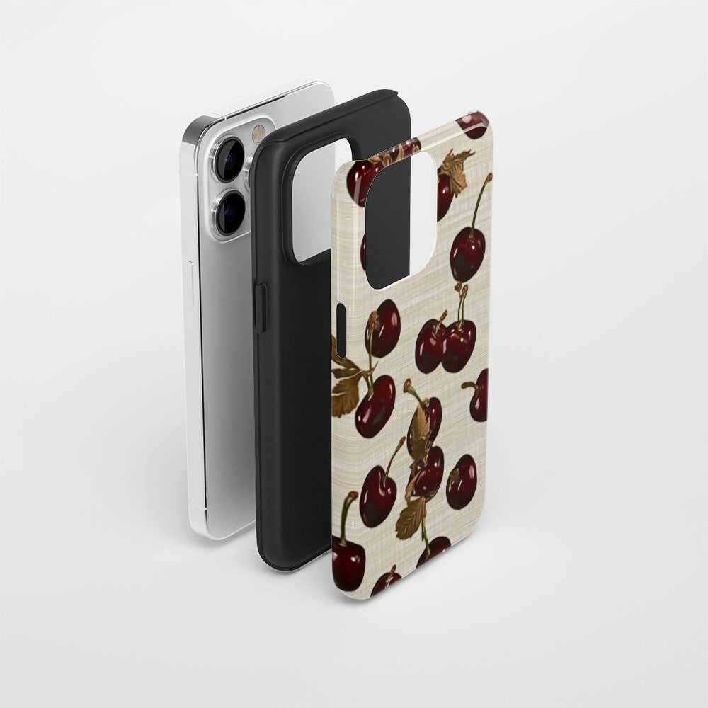 Double-Layer Semi-Handprinted Tough Matte Cherries iPhone Case