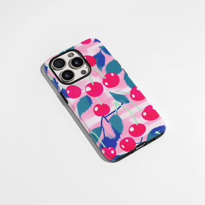 Double-Layer Semi-Handprinted Tough Matte Cherries iPhone Case