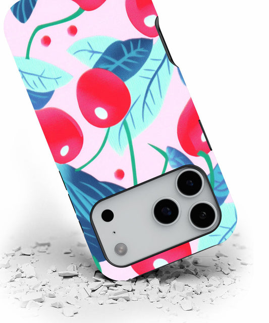 Double-Layer Semi-Handprinted Tough Matte Cherries iPhone Case