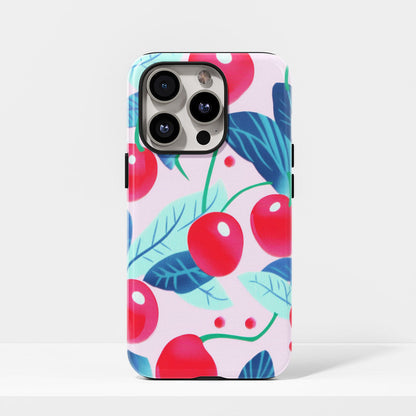 Double-Layer Semi-Handprinted Tough Matte Cherries iPhone Case