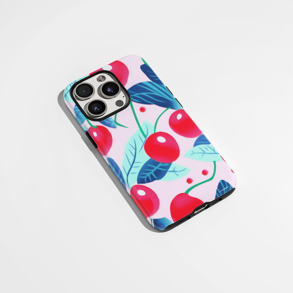 Double-Layer Semi-Handprinted Tough Matte Cherries iPhone Case