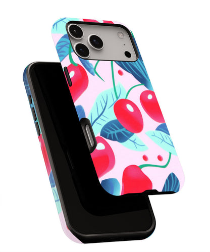 Double-Layer Semi-Handprinted Tough Matte Cherries iPhone Case