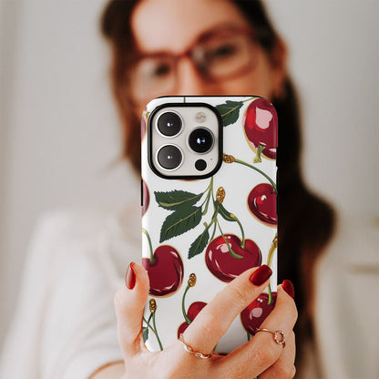 Double-Layer Semi-Handprinted Tough Matte Cherries iPhone Case