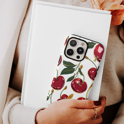 Double-Layer Semi-Handprinted Tough Matte Cherries iPhone Case