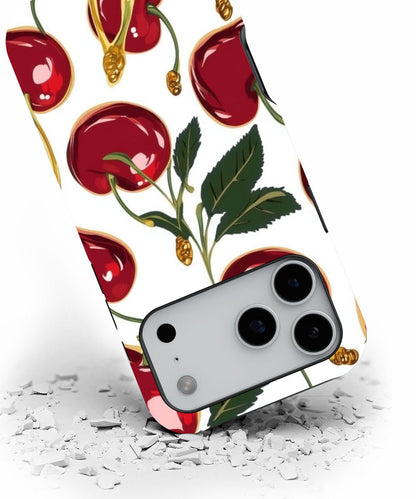 Double-Layer Semi-Handprinted Tough Matte Cherries iPhone Case