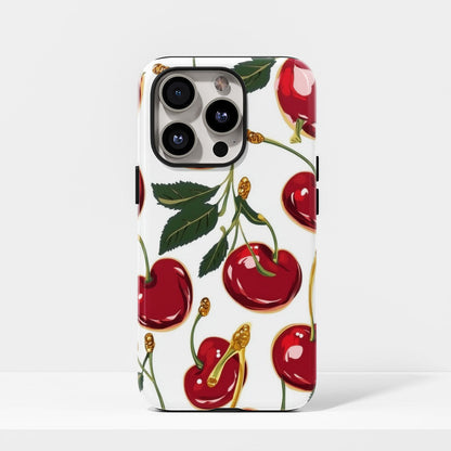 Double-Layer Semi-Handprinted Tough Matte Cherries iPhone Case