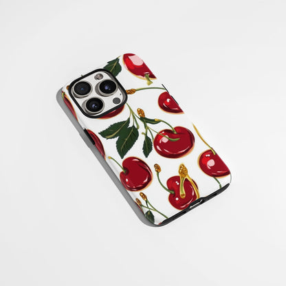 Double-Layer Semi-Handprinted Tough Matte Cherries iPhone Case