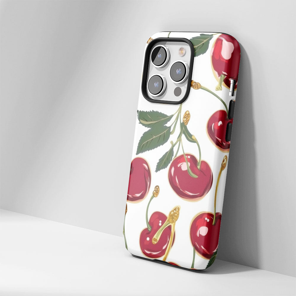 Double-Layer Semi-Handprinted Tough Matte Cherries iPhone Case