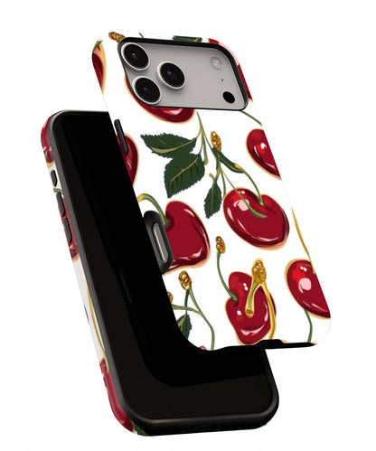 Double-Layer Semi-Handprinted Tough Matte Cherries iPhone Case