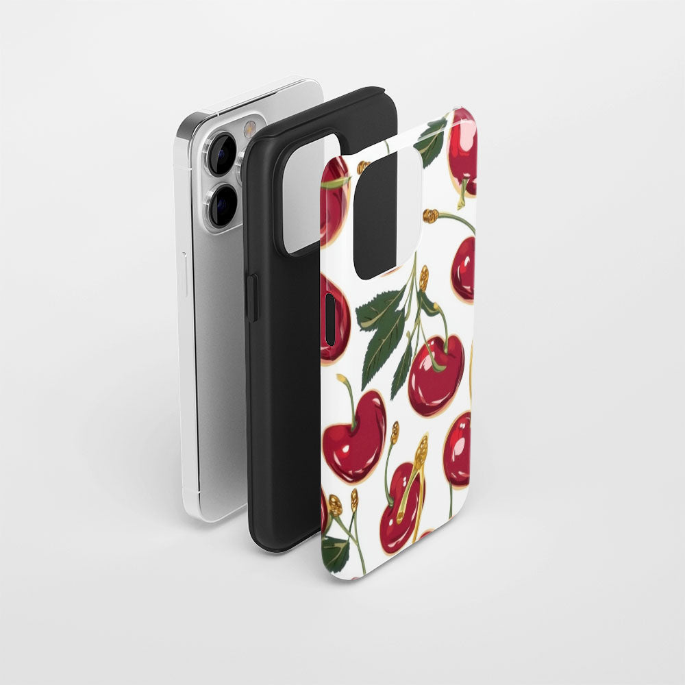 Double-Layer Semi-Handprinted Tough Matte Cherries iPhone Case