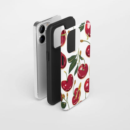 Double-Layer Semi-Handprinted Tough Matte Cherries iPhone Case