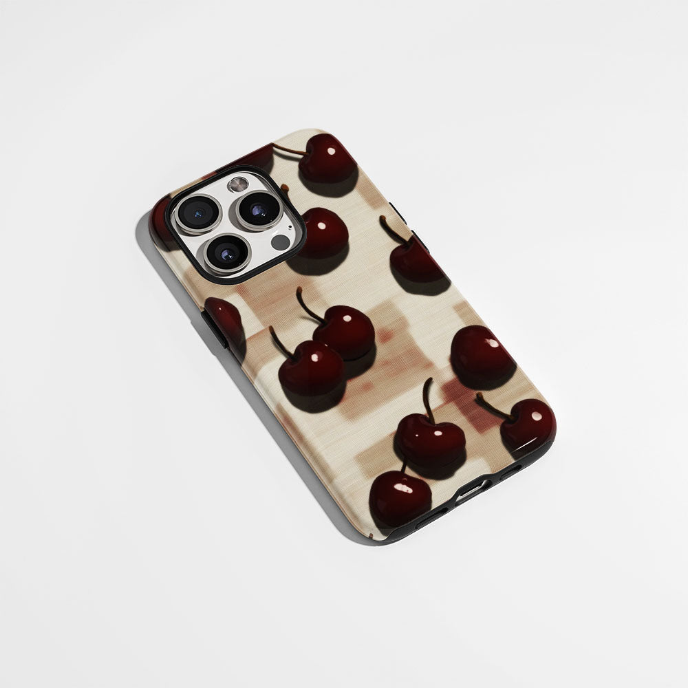 Double-Layer Semi-Handprinted Tough Matte Cherries iPhone Case