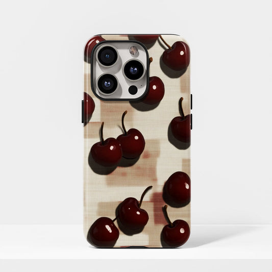 Double-Layer Semi-Handprinted Tough Matte Cherries iPhone Case