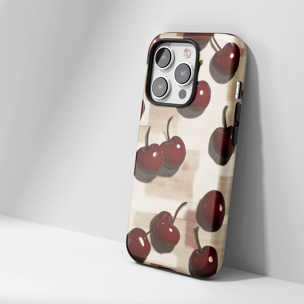 Double-Layer Semi-Handprinted Tough Matte Cherries iPhone Case