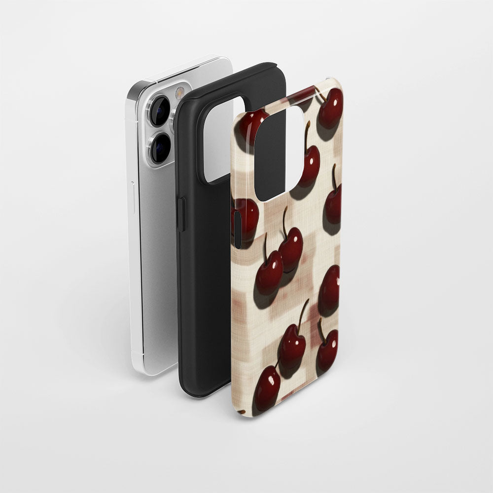 Double-Layer Semi-Handprinted Tough Matte Cherries iPhone Case