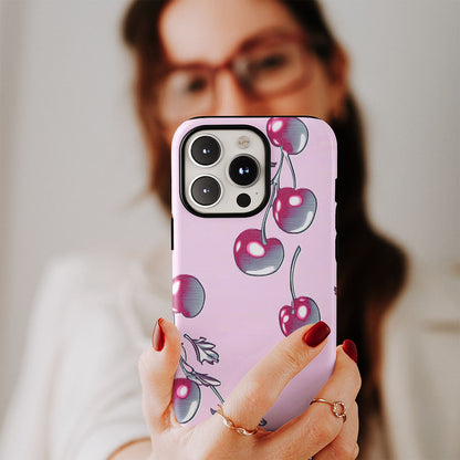 Double-Layer Semi-Handprinted Tough Matte Cherries iPhone Case