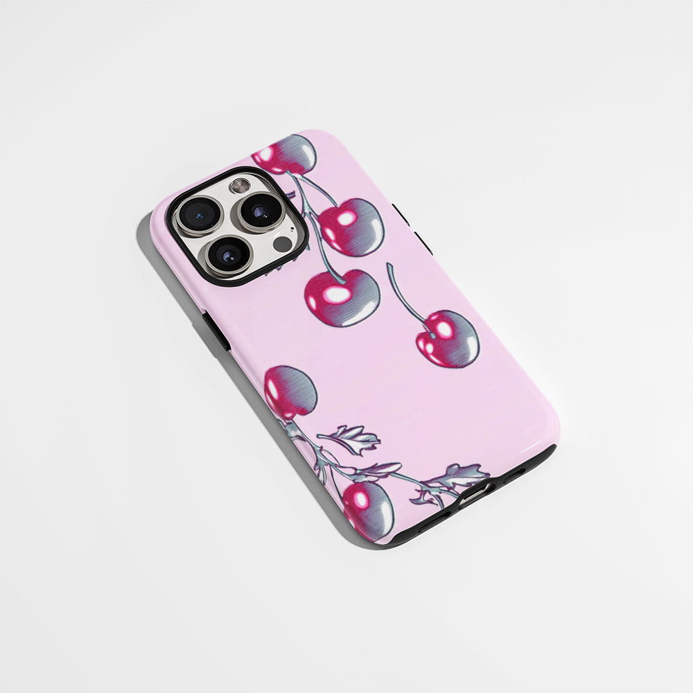 Double-Layer Semi-Handprinted Tough Matte Cherries iPhone Case