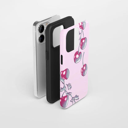 Double-Layer Semi-Handprinted Tough Matte Cherries iPhone Case