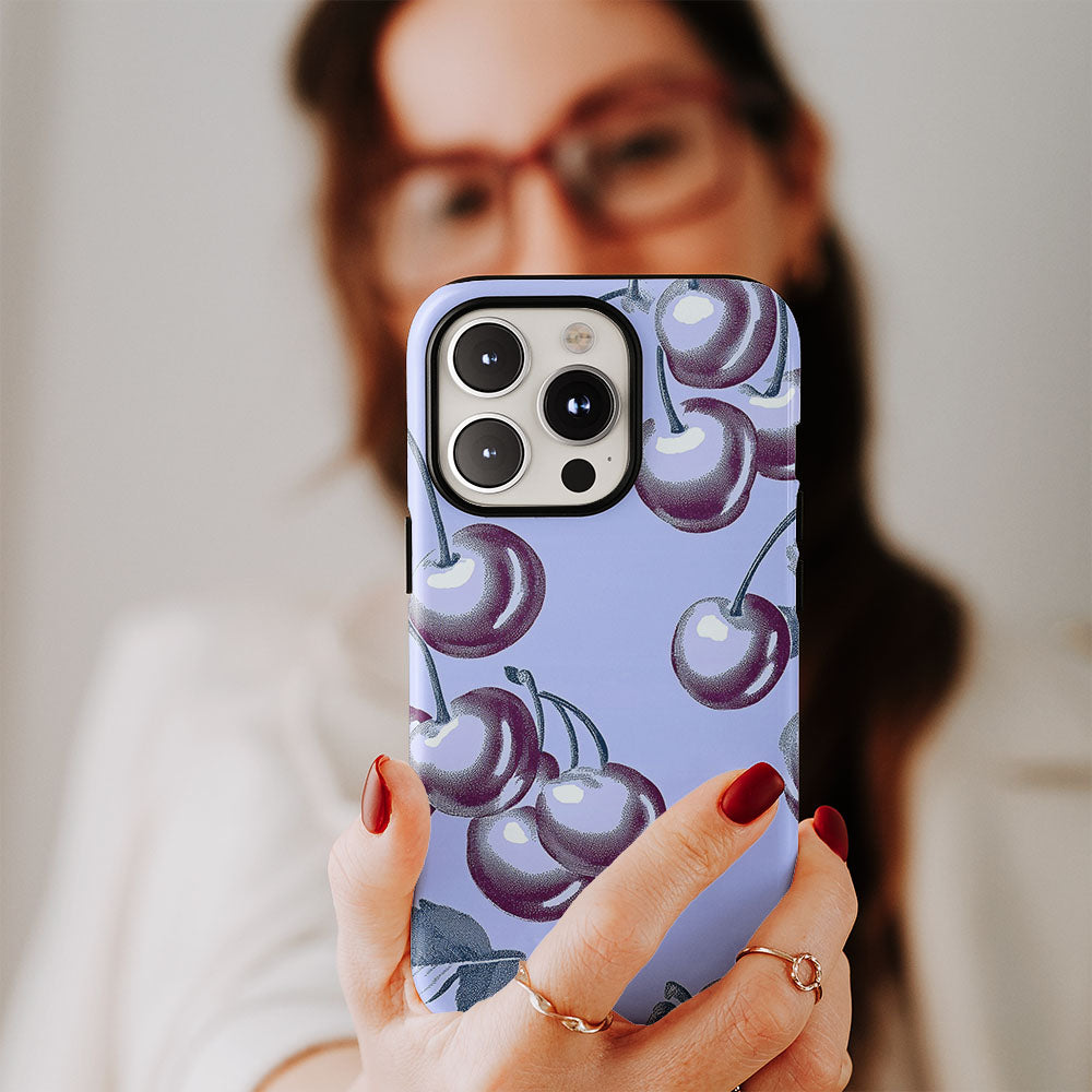 Double-Layer Semi-Handprinted Tough Matte Cherries iPhone Case