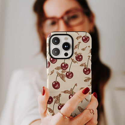 Double-Layer Semi-Handprinted Tough Matte Cherries iPhone Case