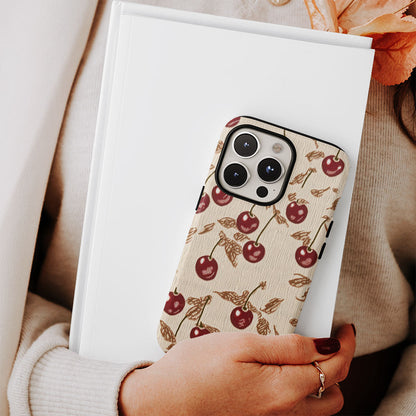 Double-Layer Semi-Handprinted Tough Matte Cherries iPhone Case