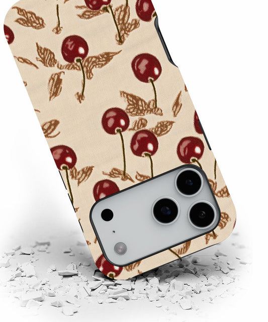 Double-Layer Semi-Handprinted Tough Matte Cherries iPhone Case