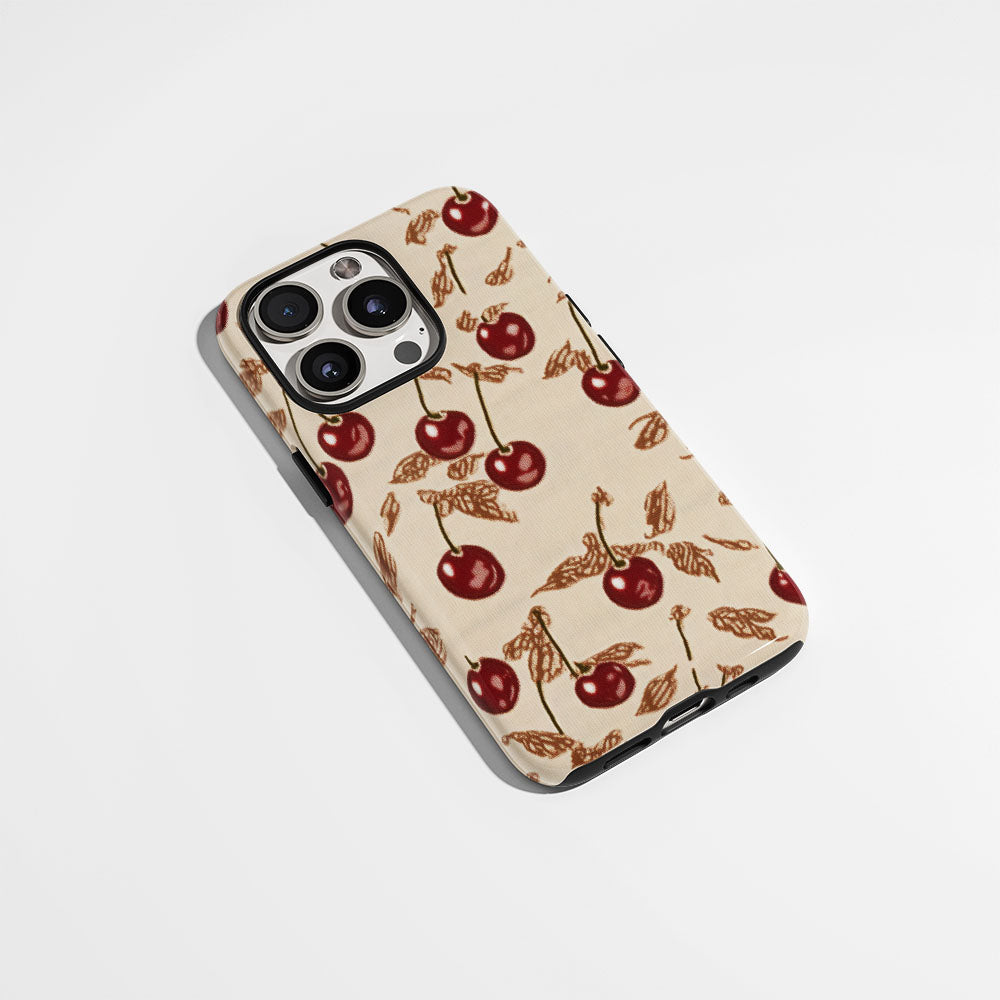 Double-Layer Semi-Handprinted Tough Matte Cherries iPhone Case