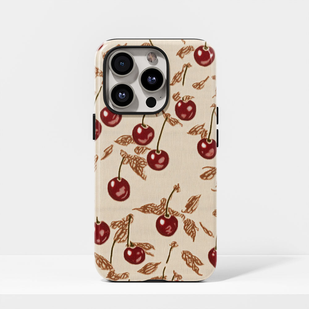 Double-Layer Semi-Handprinted Tough Matte Cherries iPhone Case