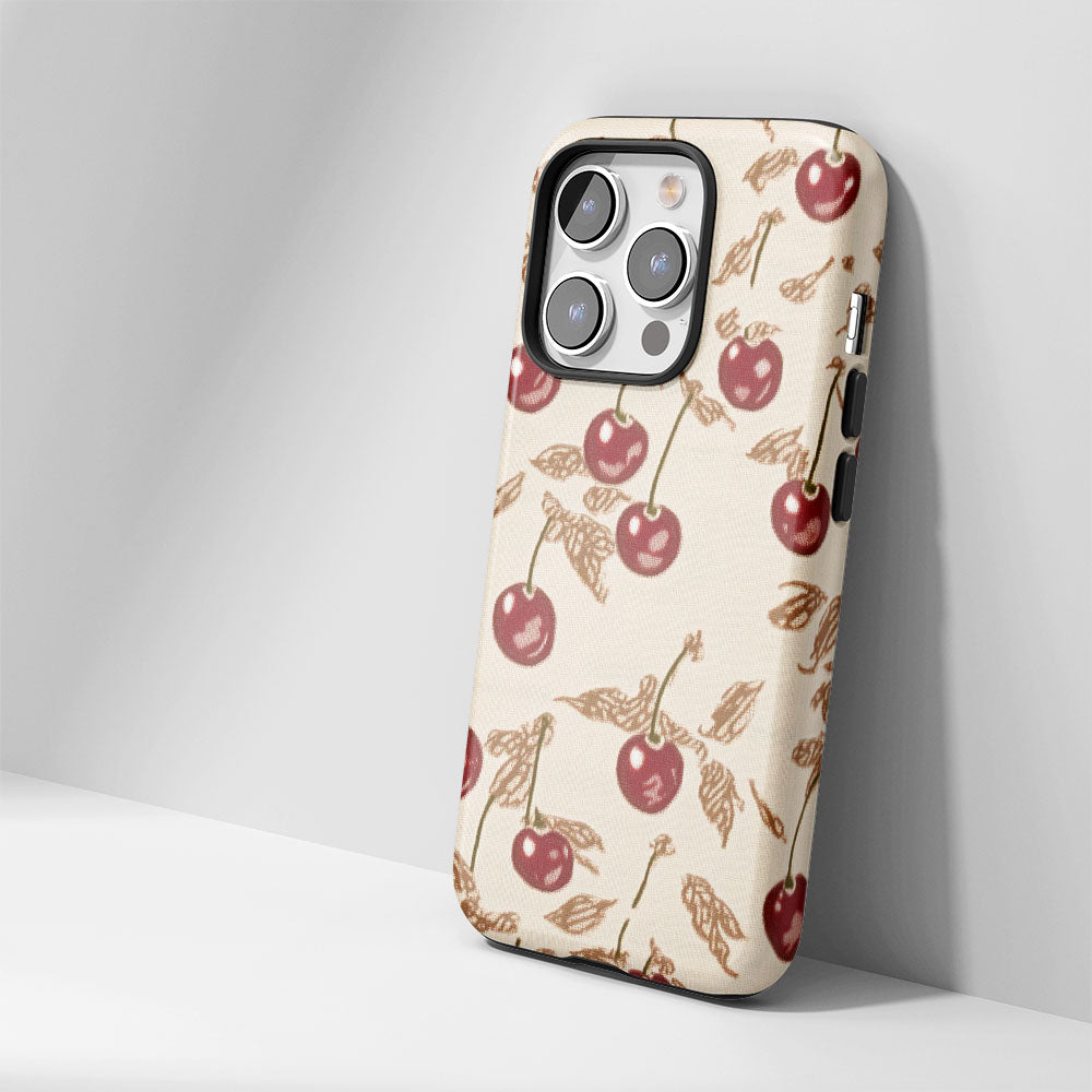 Double-Layer Semi-Handprinted Tough Matte Cherries iPhone Case