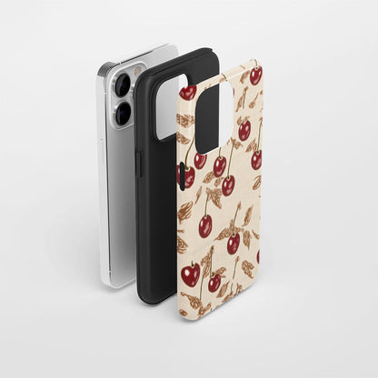 Double-Layer Semi-Handprinted Tough Matte Cherries iPhone Case