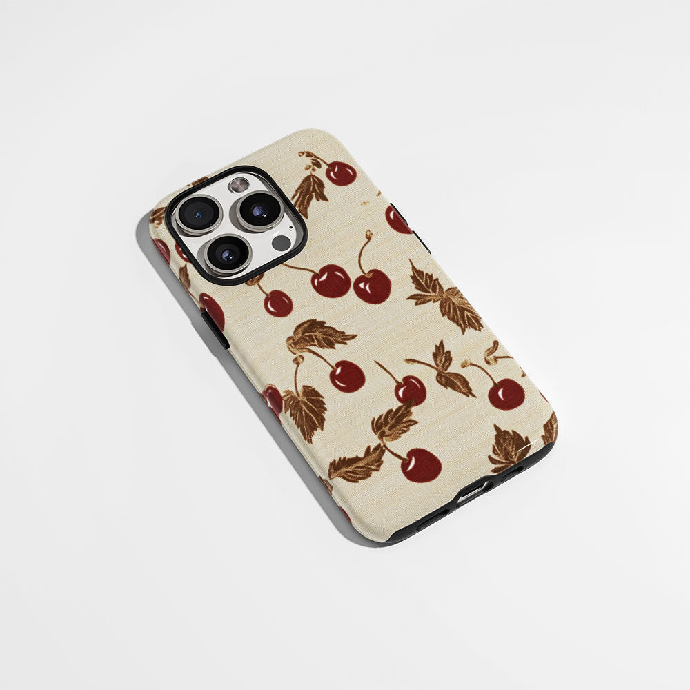 Double-Layer Semi-Handprinted Tough Matte Cherries iPhone Case