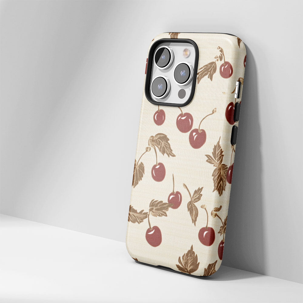 Double-Layer Semi-Handprinted Tough Matte Cherries iPhone Case