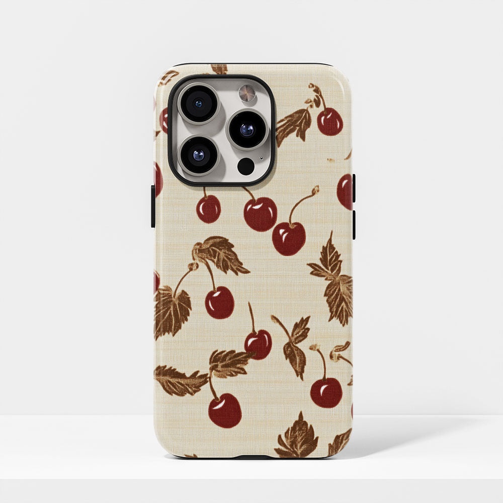 Double-Layer Semi-Handprinted Tough Matte Cherries iPhone Case