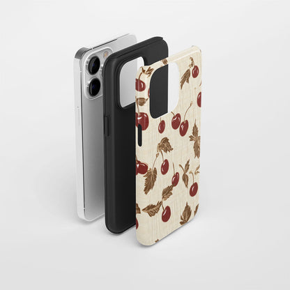 Double-Layer Semi-Handprinted Tough Matte Cherries iPhone Case