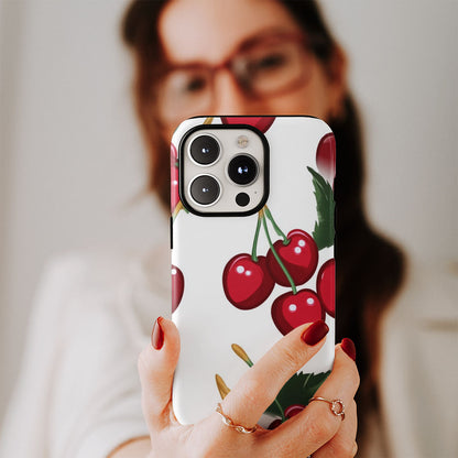 Double-Layer Semi-Handprinted Tough Matte Cherries iPhone Case