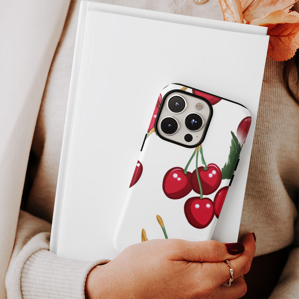 Double-Layer Semi-Handprinted Tough Matte Cherries iPhone Case