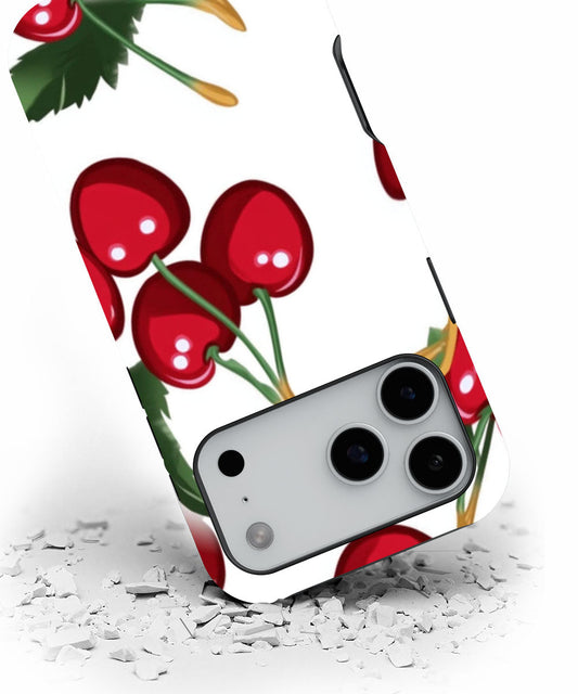 Double-Layer Semi-Handprinted Tough Matte Cherries iPhone Case
