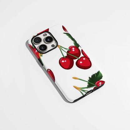 Double-Layer Semi-Handprinted Tough Matte Cherries iPhone Case