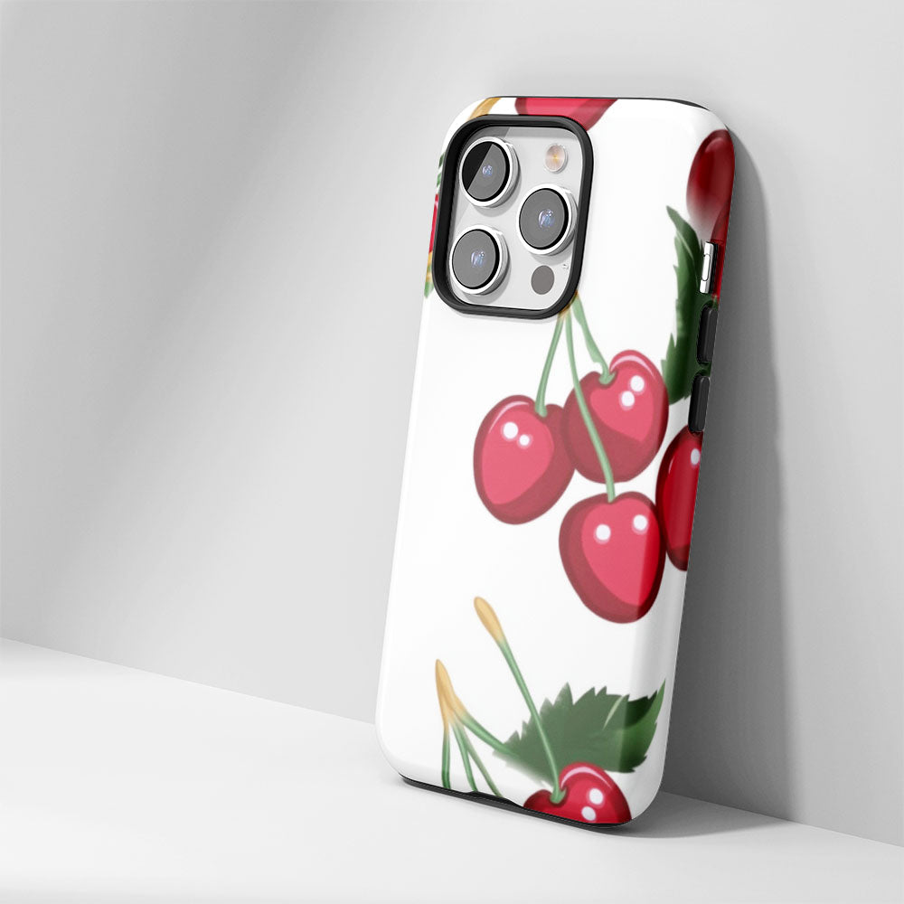 Double-Layer Semi-Handprinted Tough Matte Cherries iPhone Case