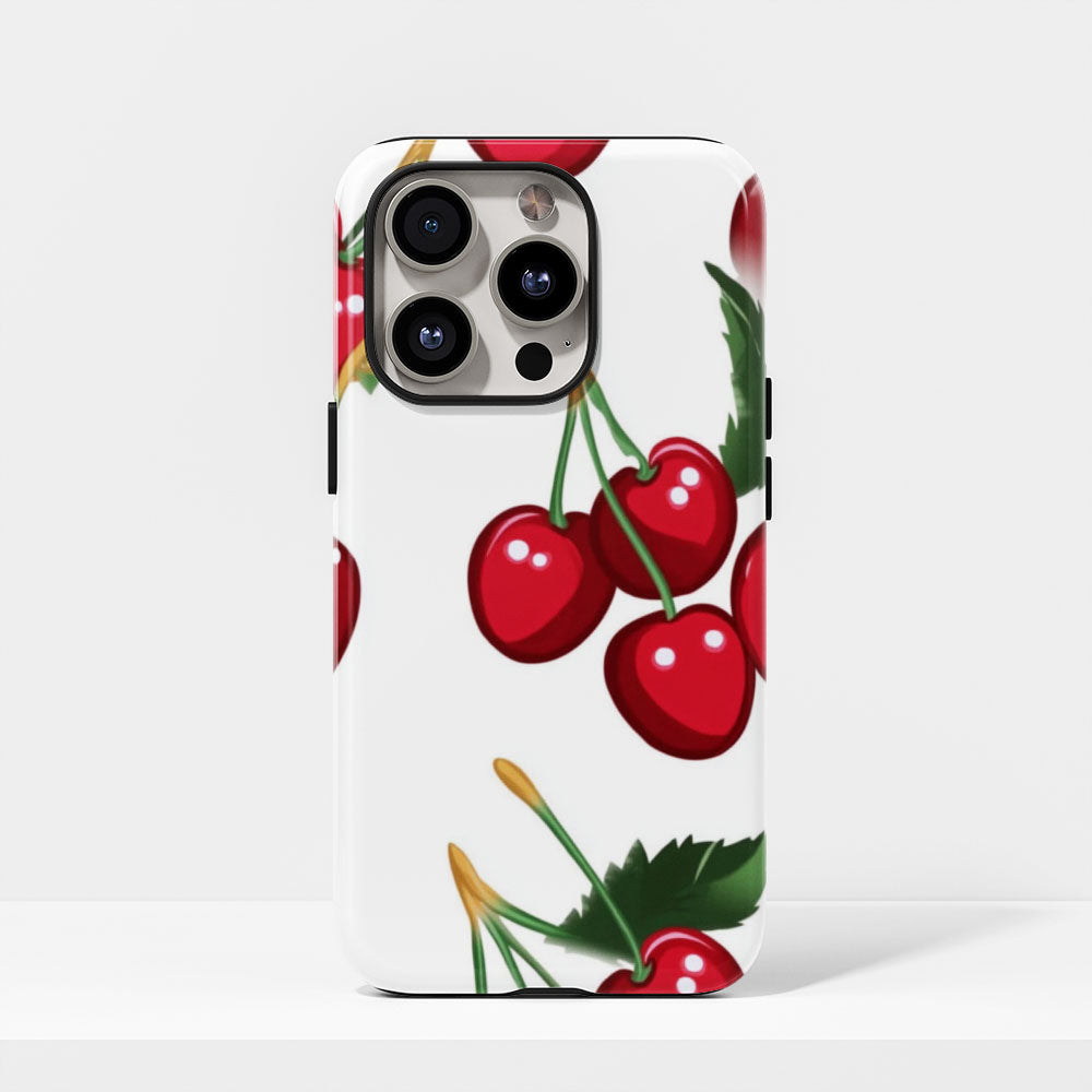 Double-Layer Semi-Handprinted Tough Matte Cherries iPhone Case